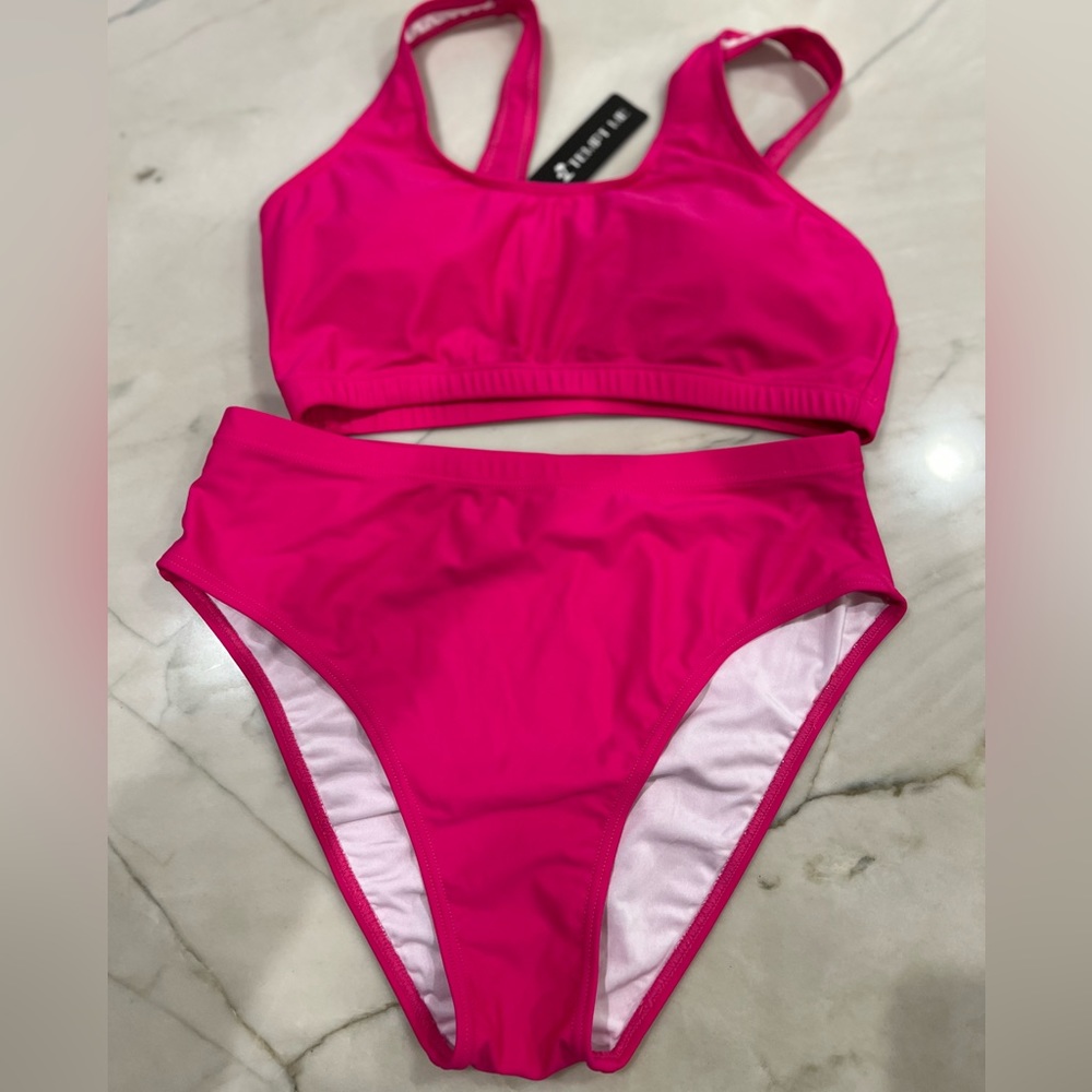 Tempt Me Two Piece High Waisted Swim Suit Sz L NWT